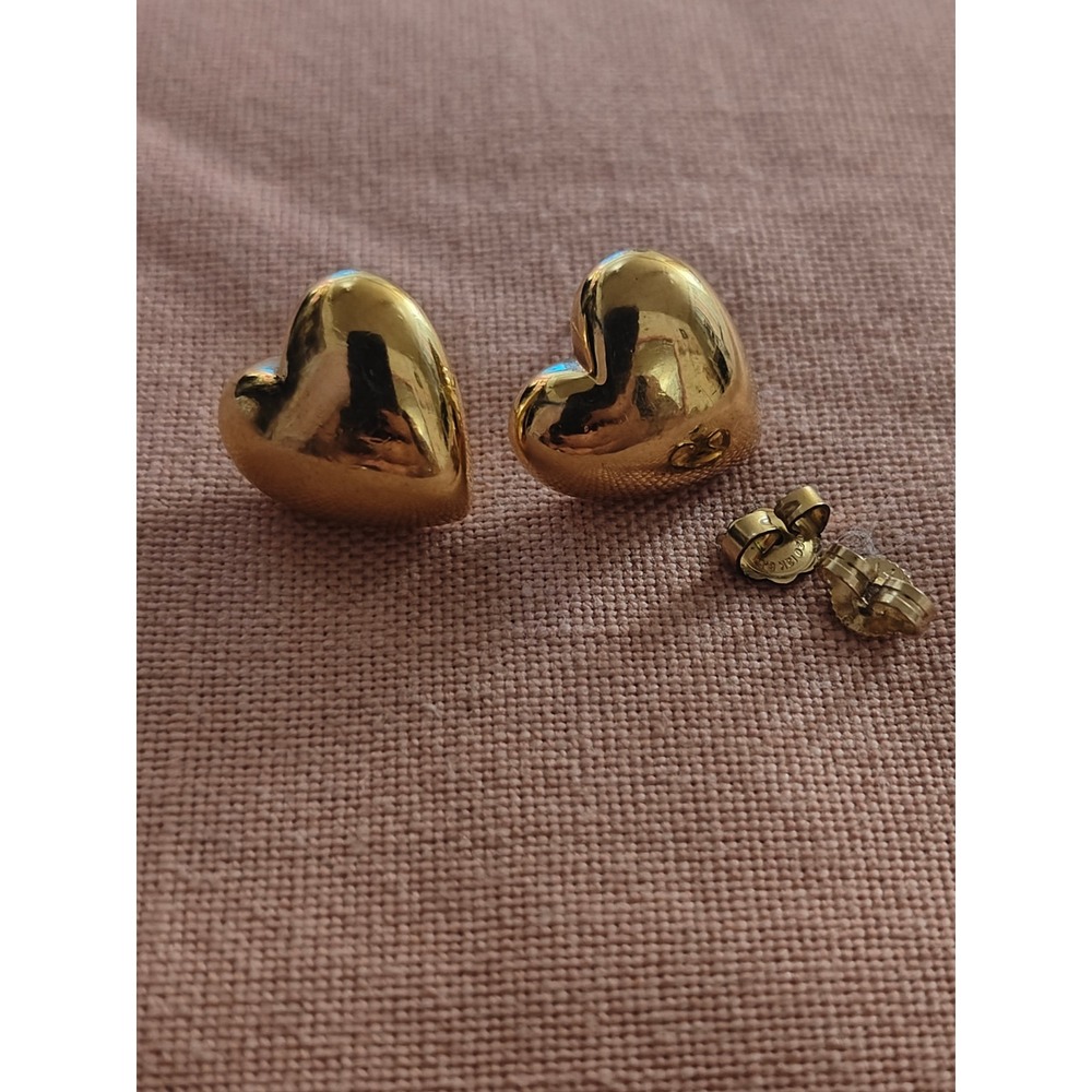 Napier Gold Tone Puffed Heart Stud Earrings 14k Vintage Romantic High Shine